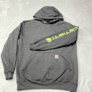 Carhartt Hoodie Men's Medium Loose Fit Gray Spellout Sleeve Logo Workwear